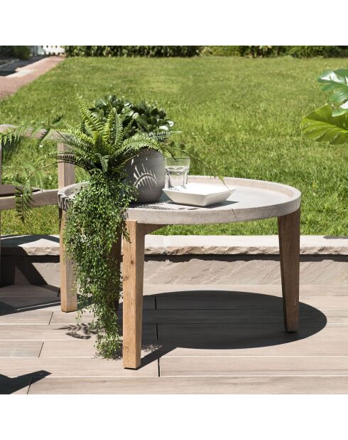 Table basse ronde Hans béton/bois  - 82x81x50 cm