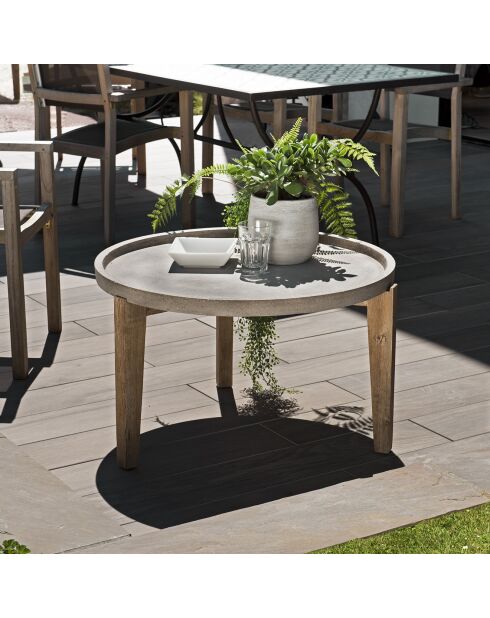 Table basse ronde Hans béton/bois  - 82x81x50 cm