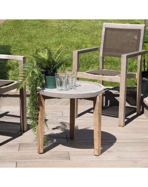 Hans ronde bijzettafel van beton/hout - 50x51,5x49 cm