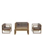 Salon de jardin 1 canapé & 2 fauteuils + 1 table basse Halice taupe/bois - 132x63x73 cm