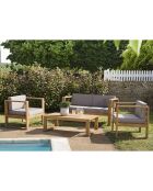 Salon de jardin 1 canapé & 2 fauteuils + 1 table basse Halice taupe/bois - 132x63x73 cm