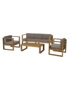 Salon de jardin 1 canapé & 2 fauteuils +1 table basse Halice taupe/bois - 190x63x73 cm