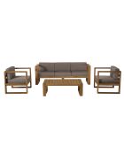 Salon de jardin 1 canapé & 2 fauteuils +1 table basse Halice taupe/bois - 190x63x73 cm