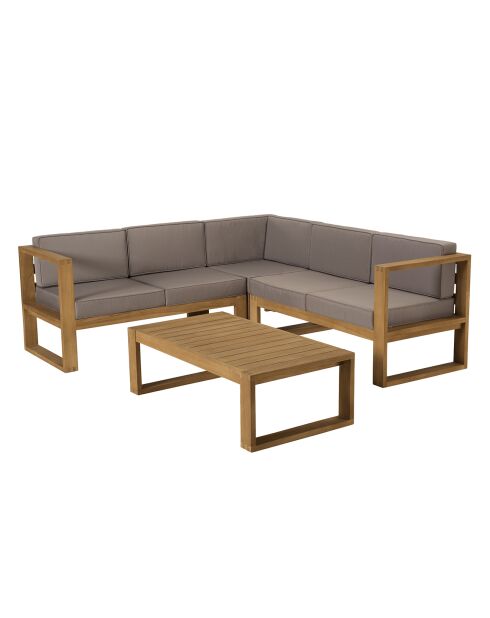 Salon de jardin 1 canapé & 1 table basse Halice taupe/bois - 124x63x73 cm
