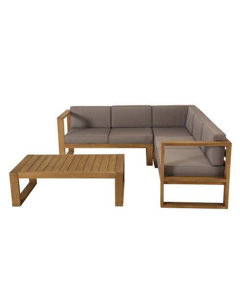 Salon de jardin 1 canapé & 1 table basse Halice taupe/bois - 124x63x73 cm