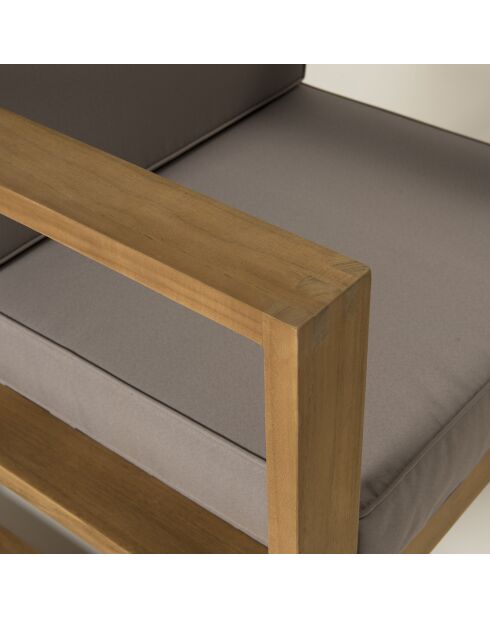 Salon de jardin 1 canapé & 1 table basse Halice taupe/bois - 124x63x73 cm