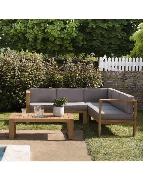 Salon de jardin 1 canapé & 1 table basse Halice taupe/bois - 124x63x73 cm