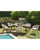 Ensemble 1 table & 6 fauteuils Hawaï beige/bois - 220x90x73 cm