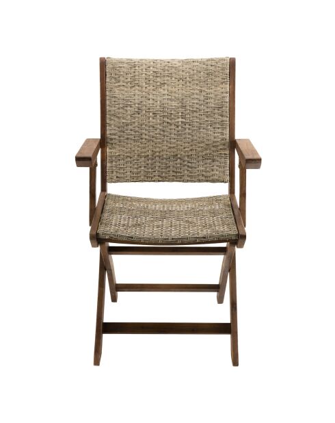 Ensemble 1 table & 4 chaises pliantes +  2 fauteuils pliants Zanzibar beige/bois - 220x90x73 cm