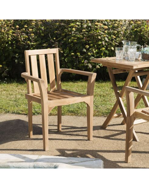 2 divertidos sillones apilables de teca maciza - 60x62x92 cm