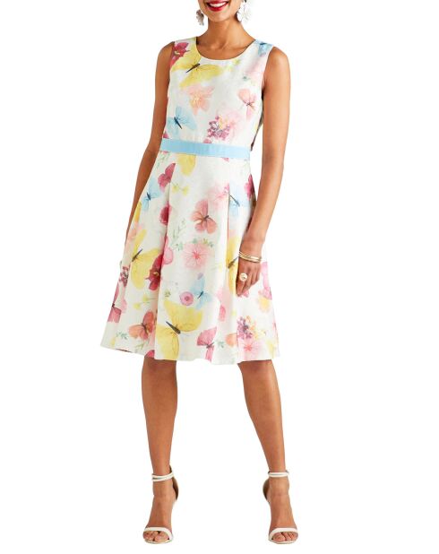Robe patineuse fluide imprimé floral  ivoire
