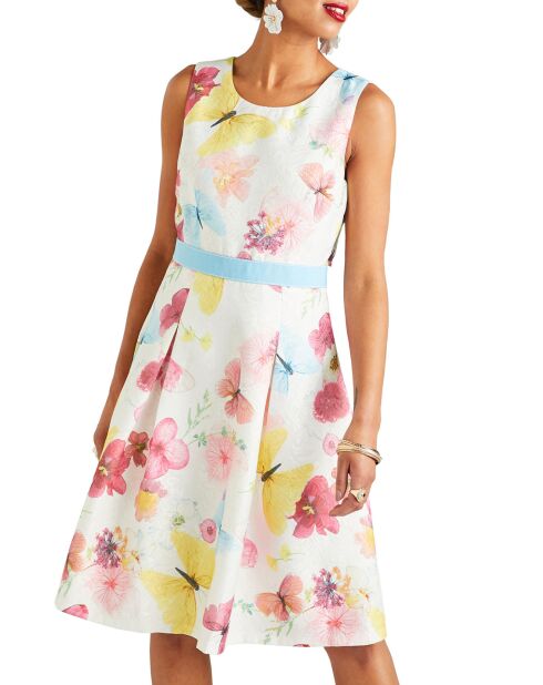Robe patineuse fluide imprimé floral  ivoire