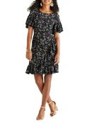 Robe portefeuille à volant imprimé floral noire