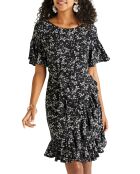 Robe portefeuille à volant imprimé floral noire