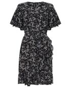 Robe portefeuille à volant imprimé floral noire