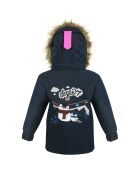 Veste de ski Pingouin col fausse fourrure bleu foncé