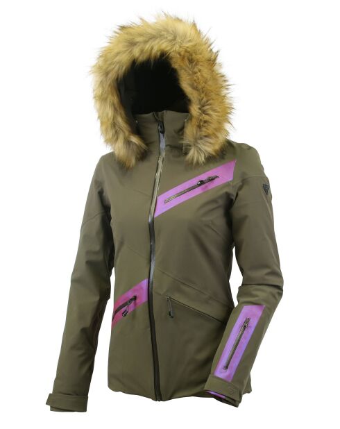 Veste de ski Mongie fausse fourrure kaki foncé