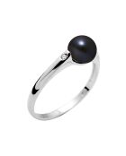 Bague Solitaire Diamants Or Blanc Perle d'Eau Douce noire