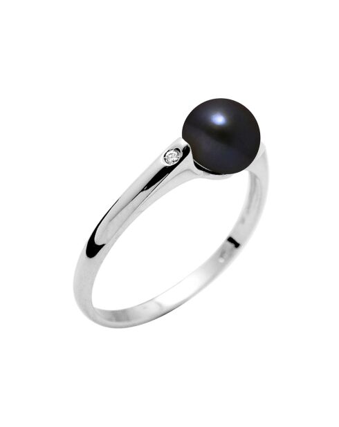 Bague Solitaire Diamants Or Blanc Perle d'Eau Douce noire