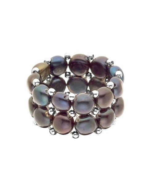 Bague élastique 2 rangs Perles d'Eau Douce noires