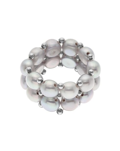 Bague élastique 2 Rangs Perles d'Eau Douce grises