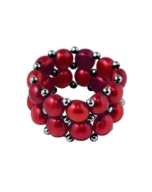 Bague 2 Rangs Perles d'Eau Douce cherry