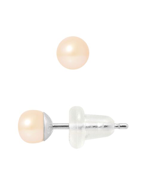 Boucles d'oreilles Bouton Or Blanc Perles d'Eau Douce roses