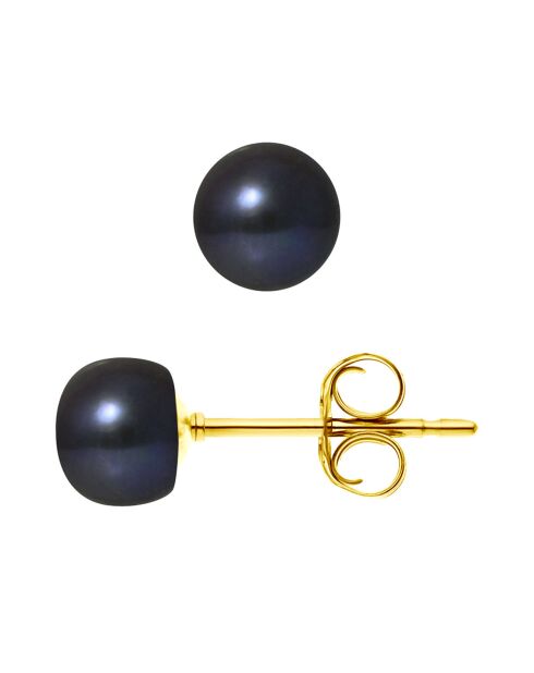 Schwarze Tahiti-Perlenohrringe aus Gelbgold