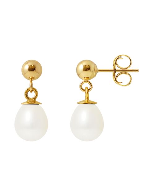 Natuurlijke witte zoetwaterparel geelgouden oorbellen