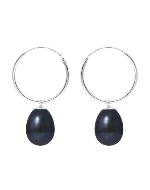 Boucles d'oreilles Argent Perles d'Eau Douce noires 7-8 mm