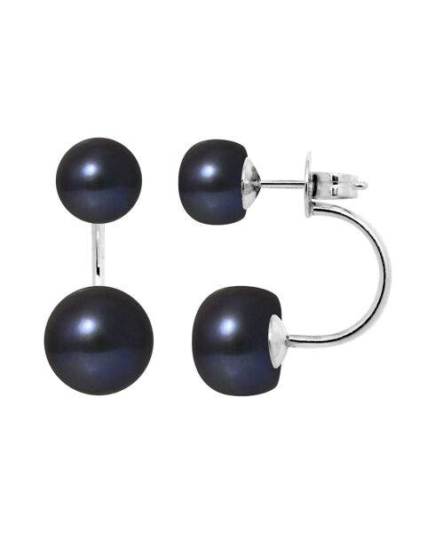 Boucles d'oreilles Azalée Argent Perles d'Eau Douce noir Tahiti
