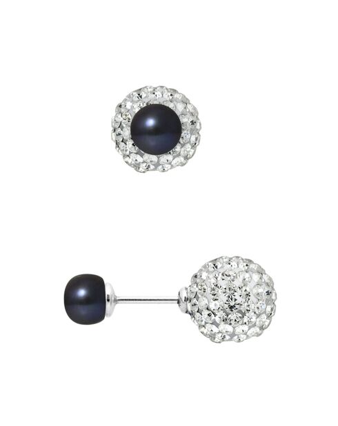 6/10 mm zwarte zoetwaterparel zilveren dubbelzijdige oorbellen