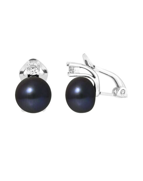 Boucles d'oreilles Argent Perles de Tahiti noires 8 mm