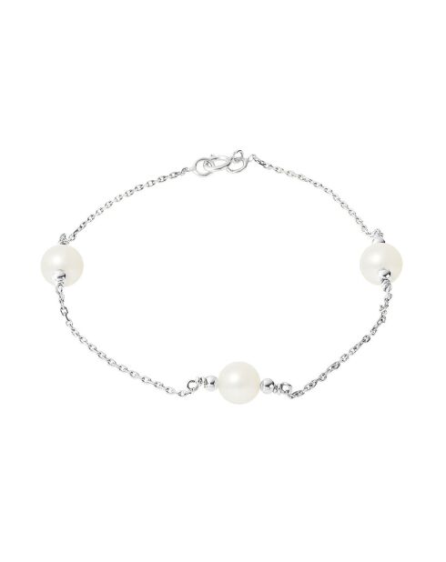 Bracelet Or Blanc Perles d'Eau Douce blanches