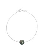 Witgouden armband Tahitiaanse cultuurparel rond grijs/groen