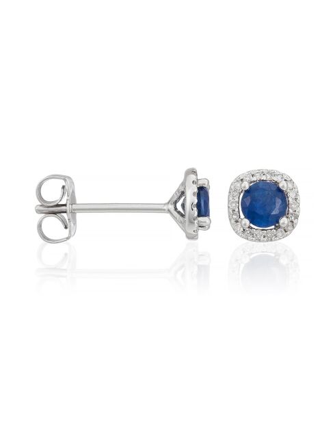 Boucles d'oreilles Somptueux Diamants 0.11 ct Saphirs 0.74 ct or blanc