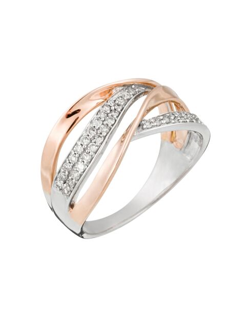 Bague Entrelacs arc-en-ciel Diamants 0.23 ct or bicolore