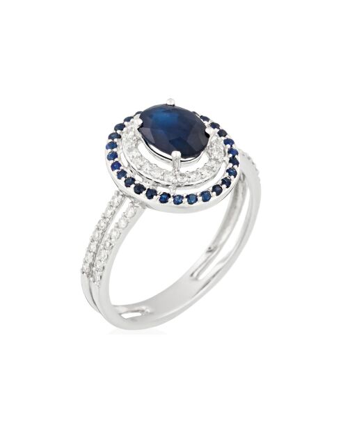 Nuevo anillo Firenze con diamantes de 0,25 quilates y zafiros de 1,25 quilates en oro blanco