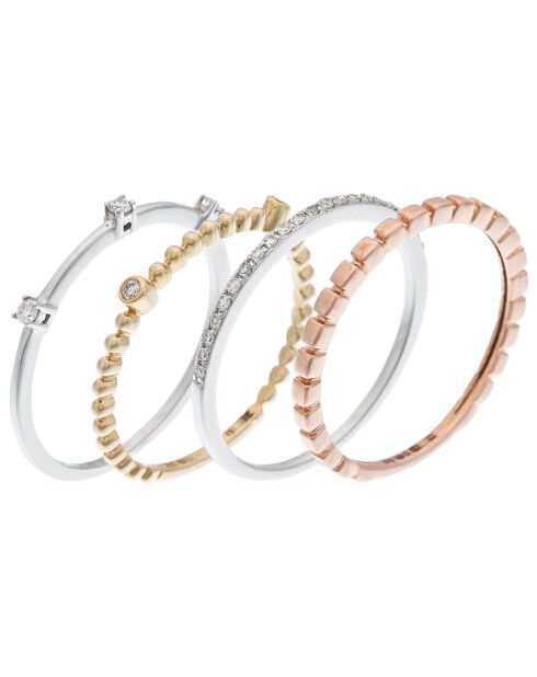 4 Harmony diamanten ringen 0,16 kt driekleurig goud