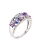 Bague Blueymix Diamants 0.13 ct Améthystes 0.66 ct Tanzanites 0.36 ct & Topazes 0.24 ct or blanc