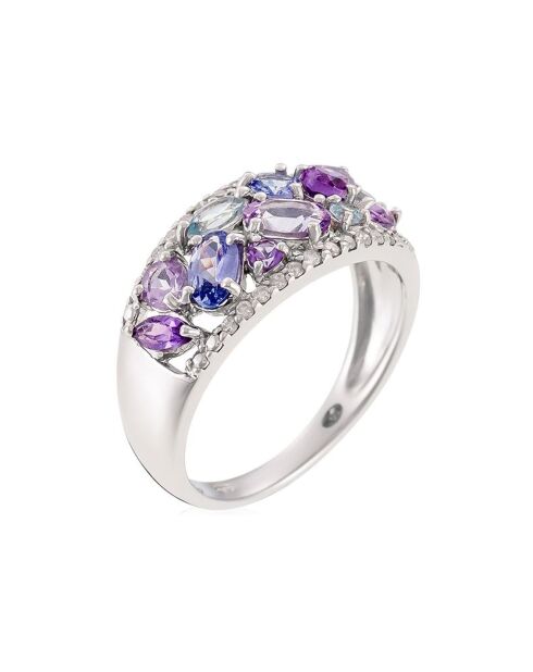 Bague Blueymix Diamants 0.13 ct Améthystes 0.66 ct Tanzanites 0.36 ct & Topazes 0.24 ct or blanc