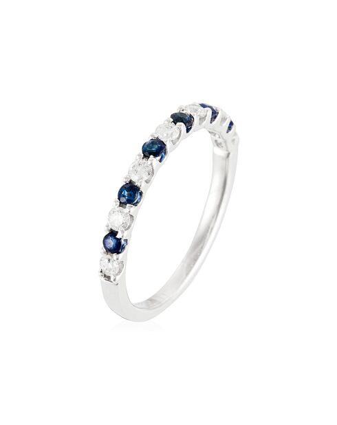Blauwe schuimringdiamanten 0,25 kt saffieren 0,27 kt witgoud