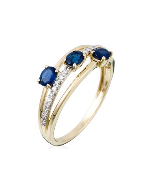 Bague Trio de Saphir Diamants 0.09ct Saphirs 0.69ct or jaune