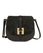 Schultertasche Jara aus Leder und schwarzem Samt - 22x18x6 cm