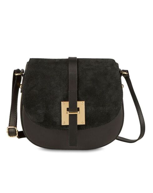 Schultertasche Jara aus Leder und schwarzem Samt - 22x18x6 cm