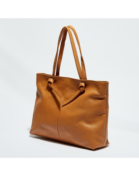 Sac cabas en Cuir Ly camel - 40x29.5x11 cm