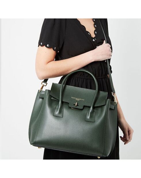 Dunkelgrüne Jane Lederhandtasche - 36x35x24 cm