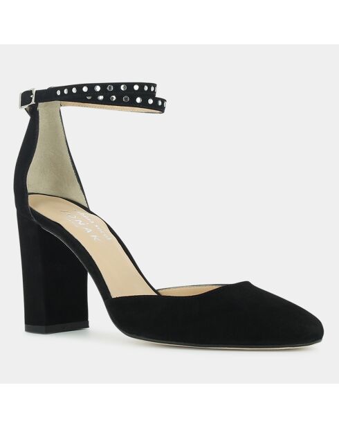 Babies en Velours de Cuir Newton noires - Talon 7 cm