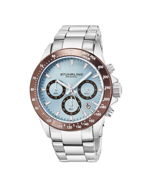 Montre Homme en Acier Quartz Chronographe Monaco argenté/bleu clair