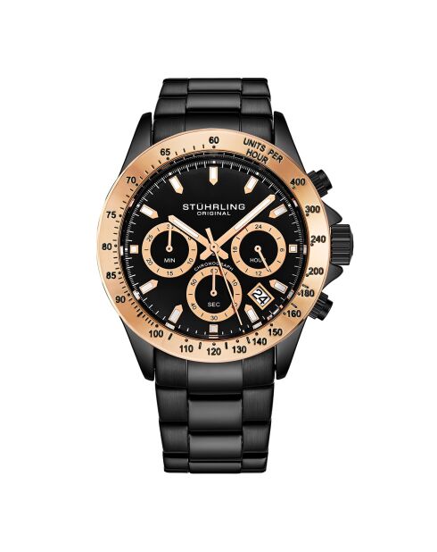 Montre Homme Quartz Chronographe Monaco en Acier noir/rose